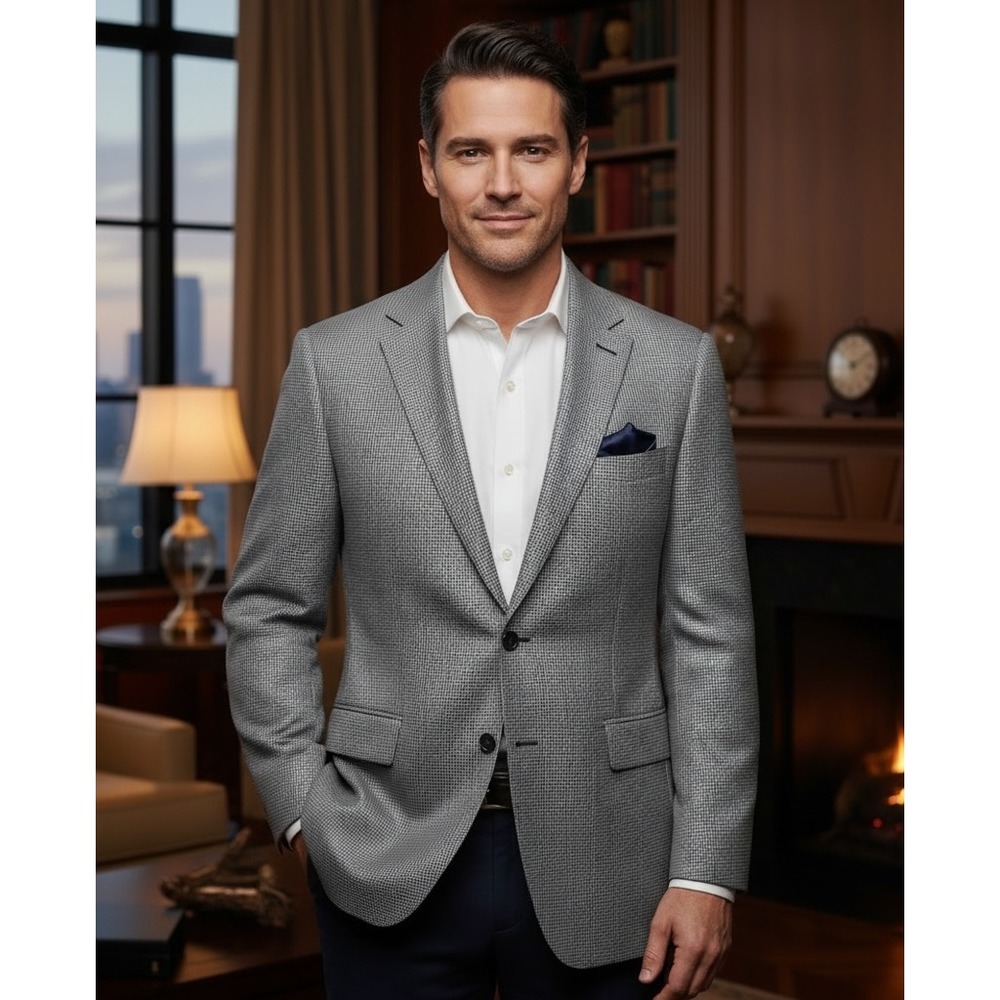 GianFranco Ruffini Italy Silk Worsted Wool Sports Coat Men Sz 44R Houndstooth